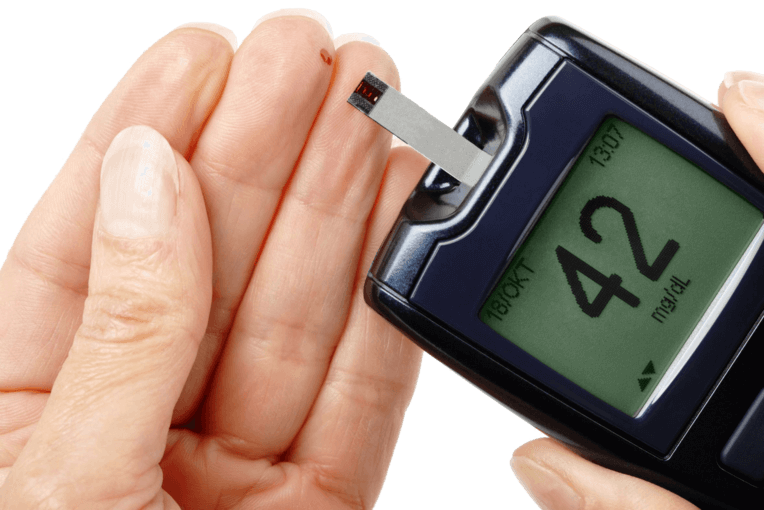 Medical devices hand with medical device to measure insulin levels