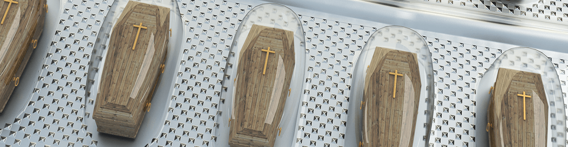 coffins in the shape of a pill in a blister